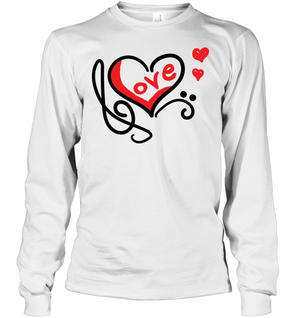 Love Music Heart Red  - Gildan Adult Classic Long Sleeve T-Shirt