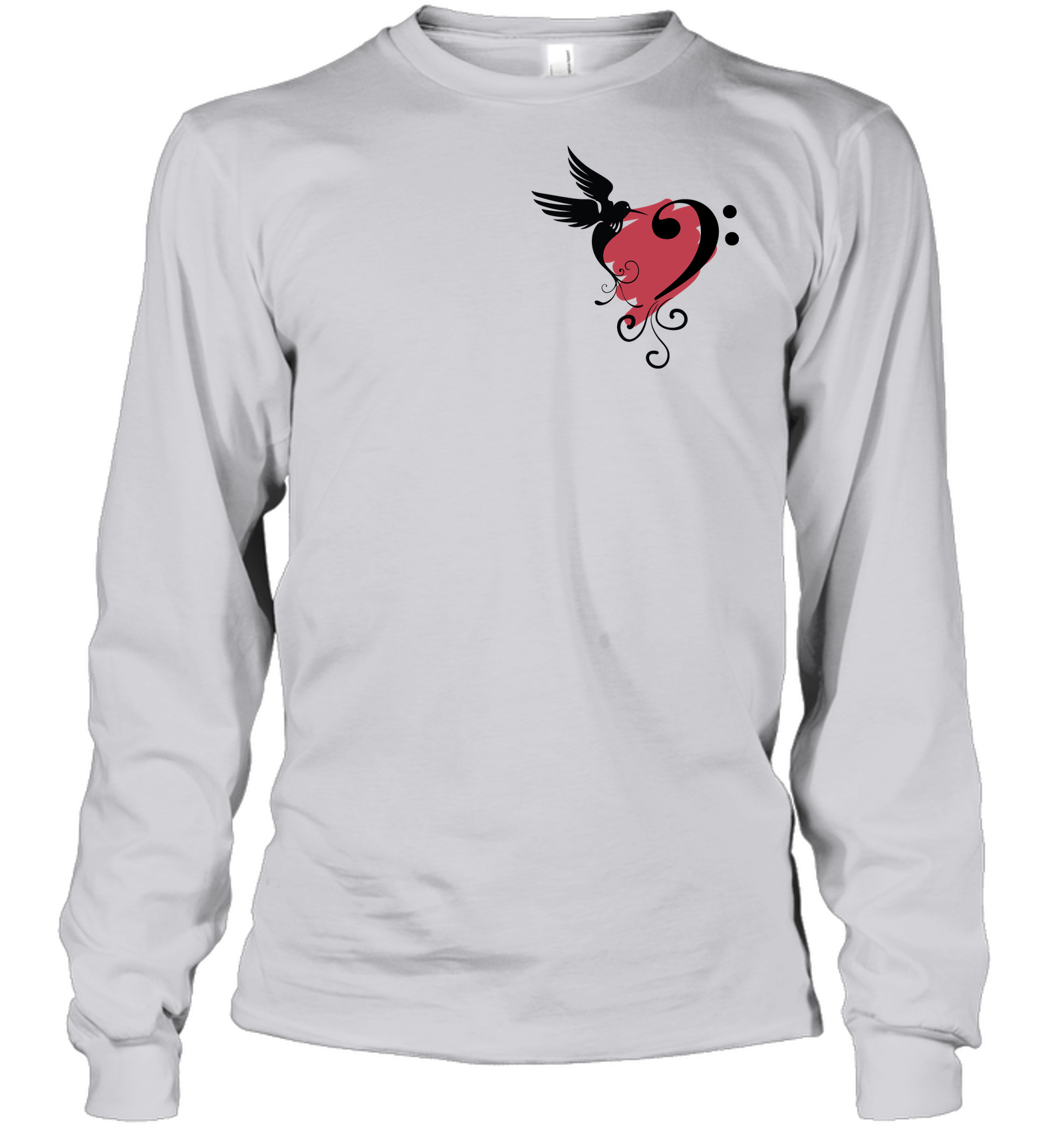 Bird and Musical Heart Red (Pocket Size) - Gildan Adult Classic Long Sleeve T-Shirt