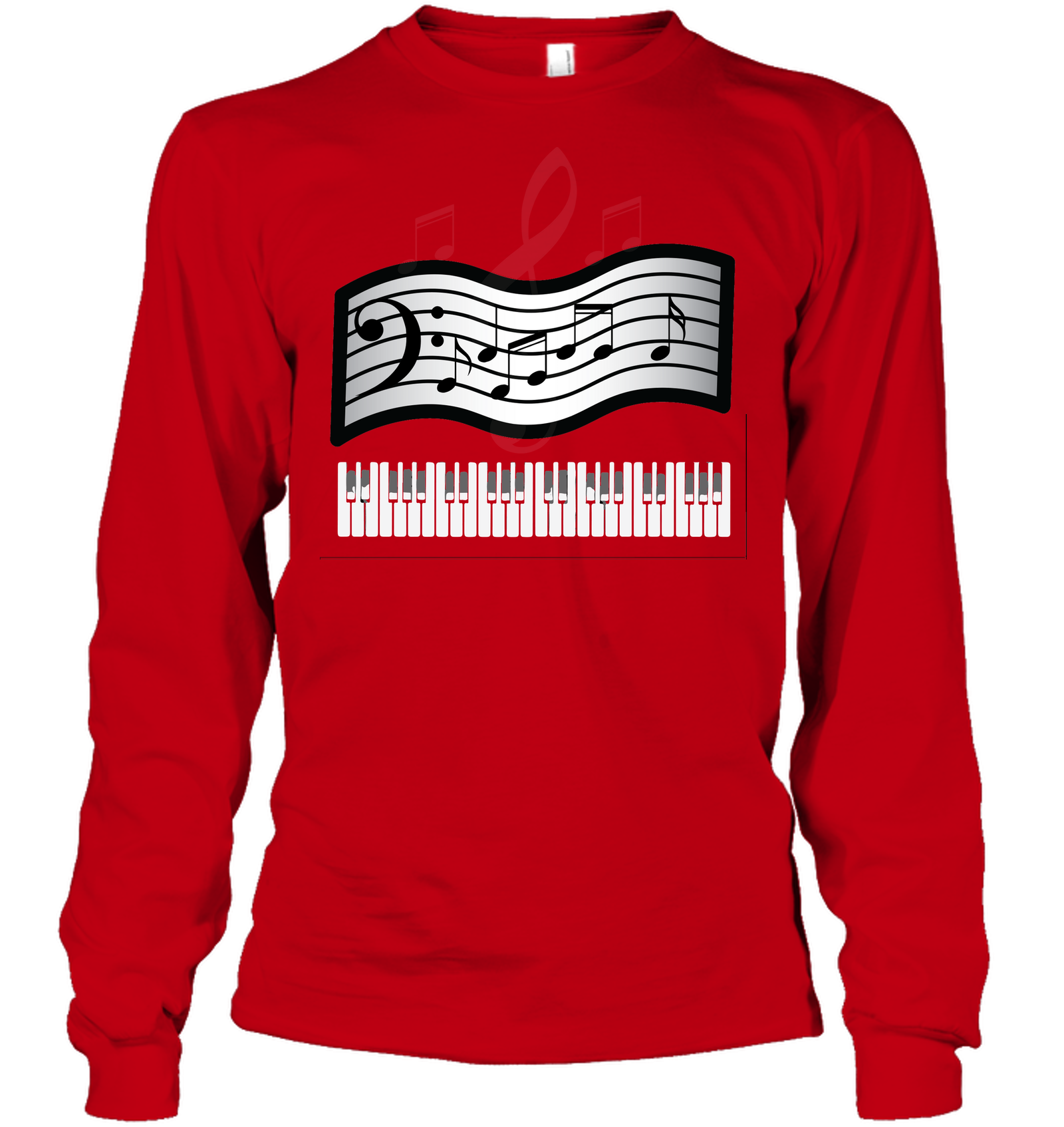 Keyboard and Musical Notes - Gildan Adult Classic Long Sleeve T-Shirt