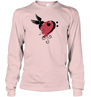 Bird and Musical Heart Red - Gildan Adult Classic Long Sleeve T-Shirt
