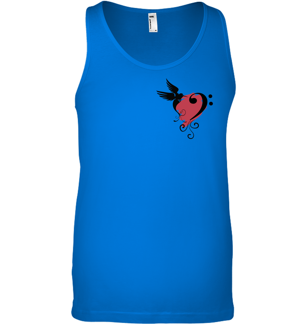 Bird and Musical Heart Red (Pocket Size) - Bella + Canvas Unisex Jersey Tank