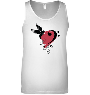 Bird and Musical Heart Red - Bella + Canvas Unisex Jersey Tank