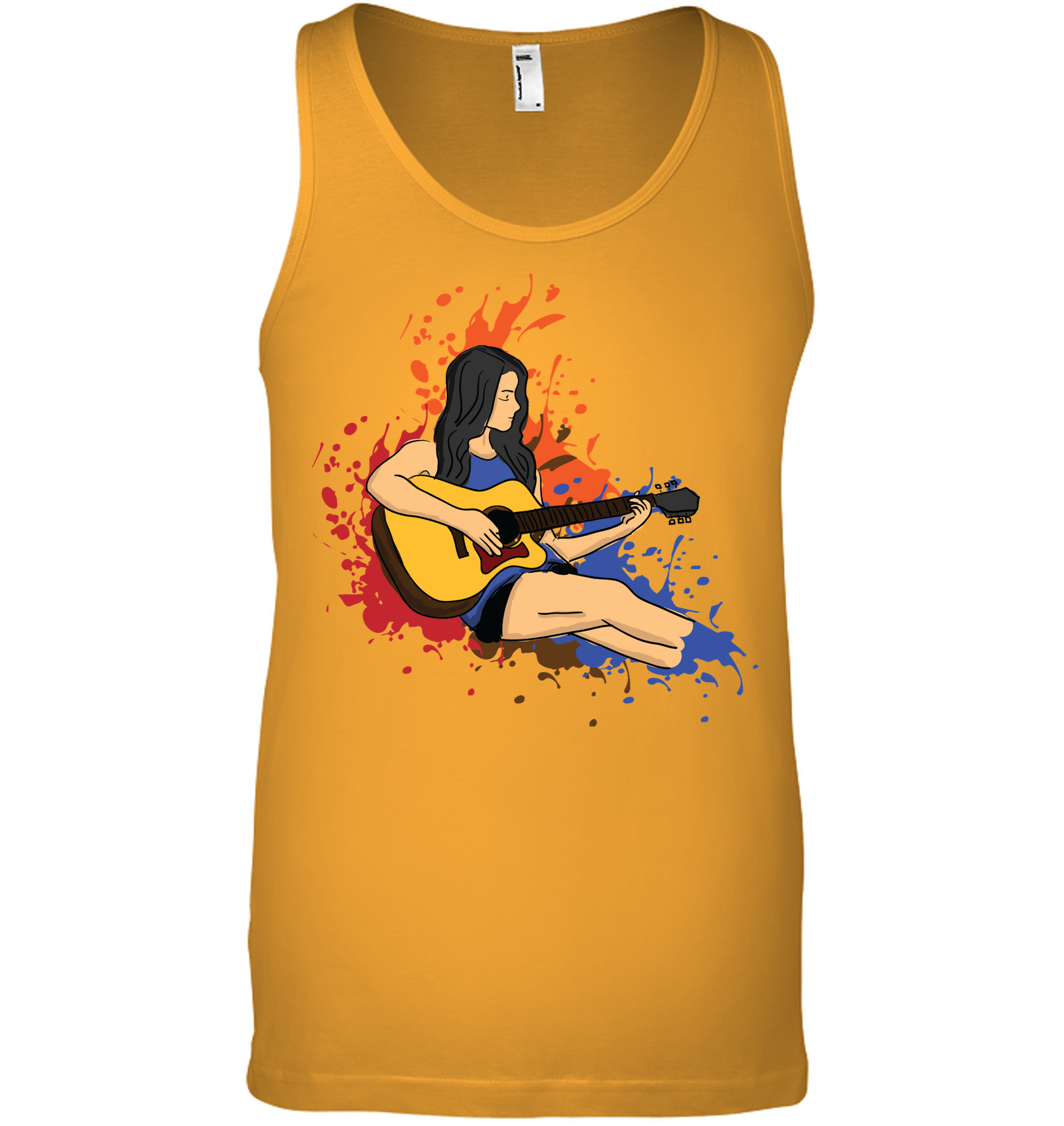 Girl Playing Guitar Splash - Bella + Canvas Unisex Jersey Tank