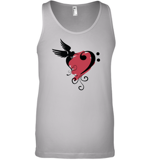 Bird and Musical Heart Red - Bella + Canvas Unisex Jersey Tank