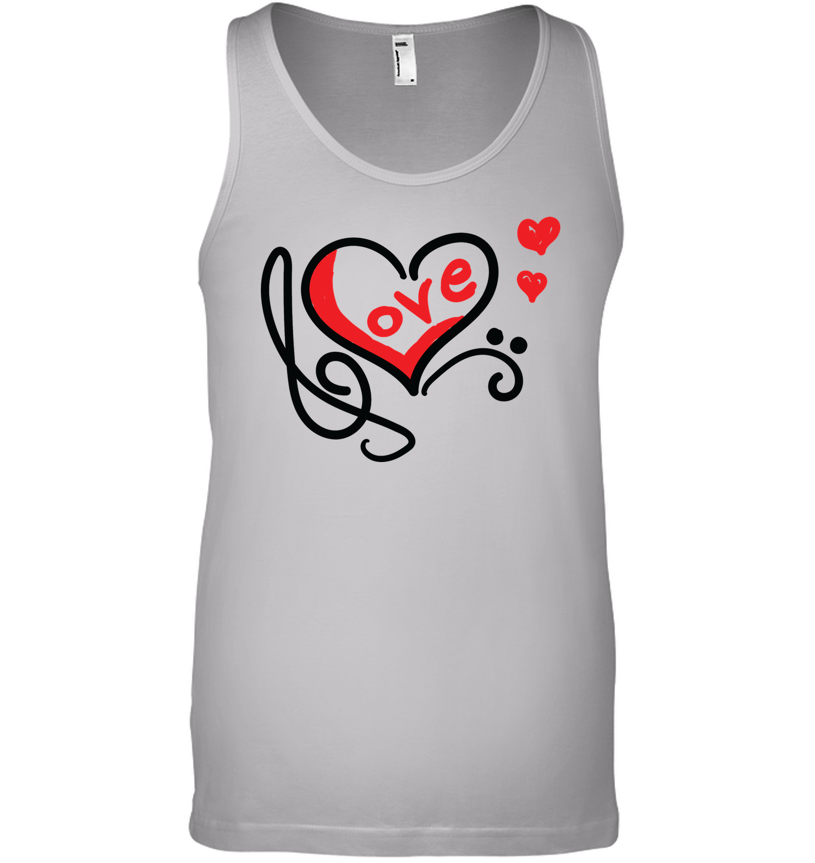 Love Music Heart Red  - Bella + Canvas Unisex Jersey Tank
