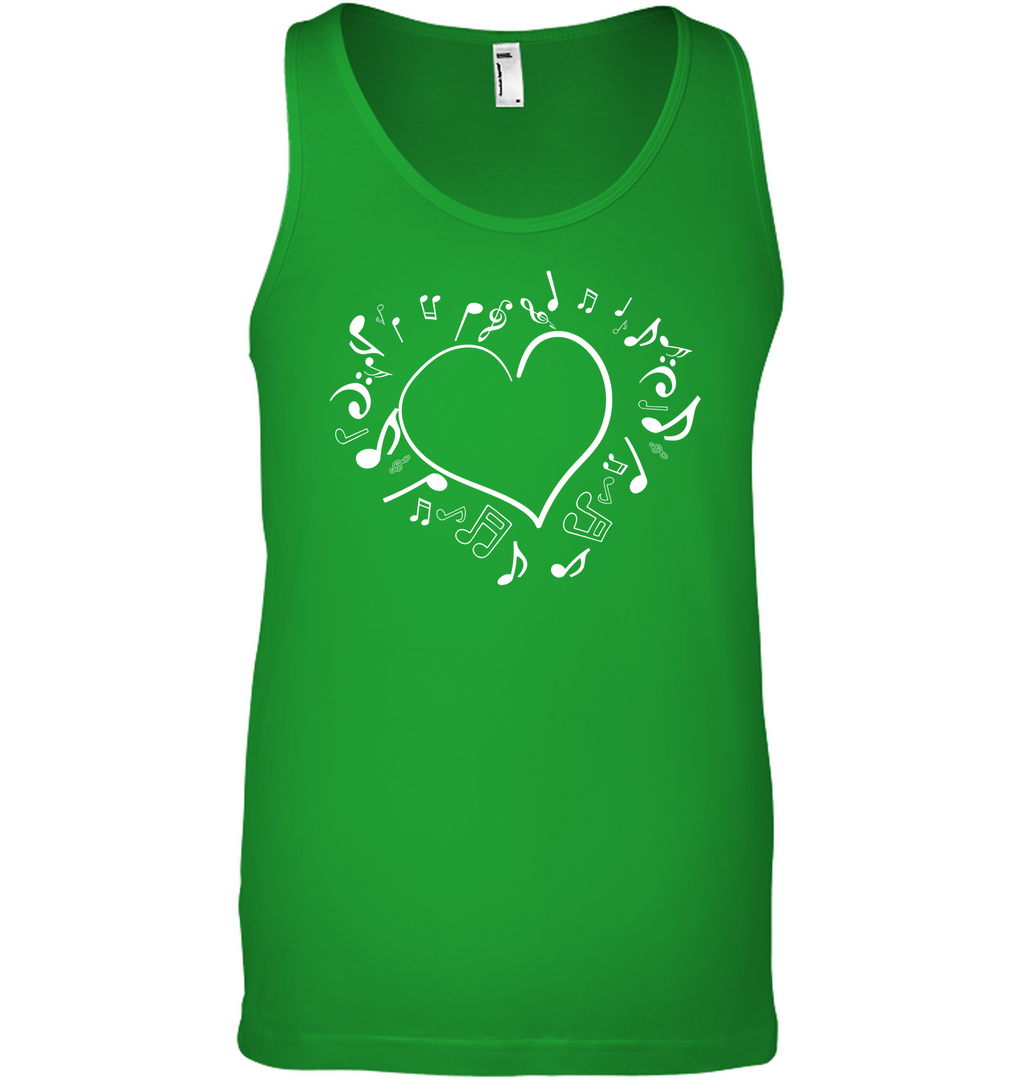 Floating Notes Heart White - Bella + Canvas Unisex Jersey Tank