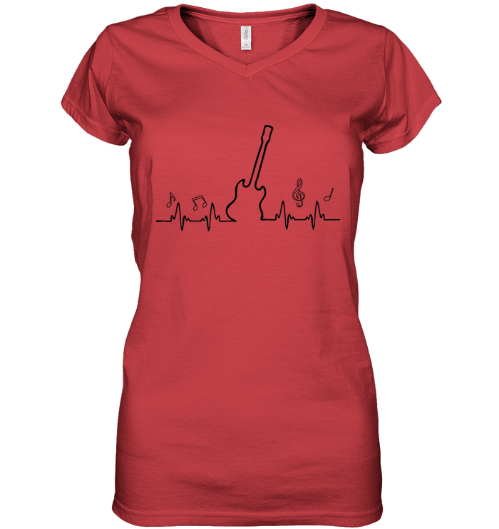 Guitar Notes Heartbeat - Hanes Women's Nano-T® V-Neck T-Shirt
