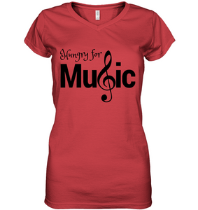 Hungry for Music - Hanes Women's Nano-T® V-Neck T-Shirt