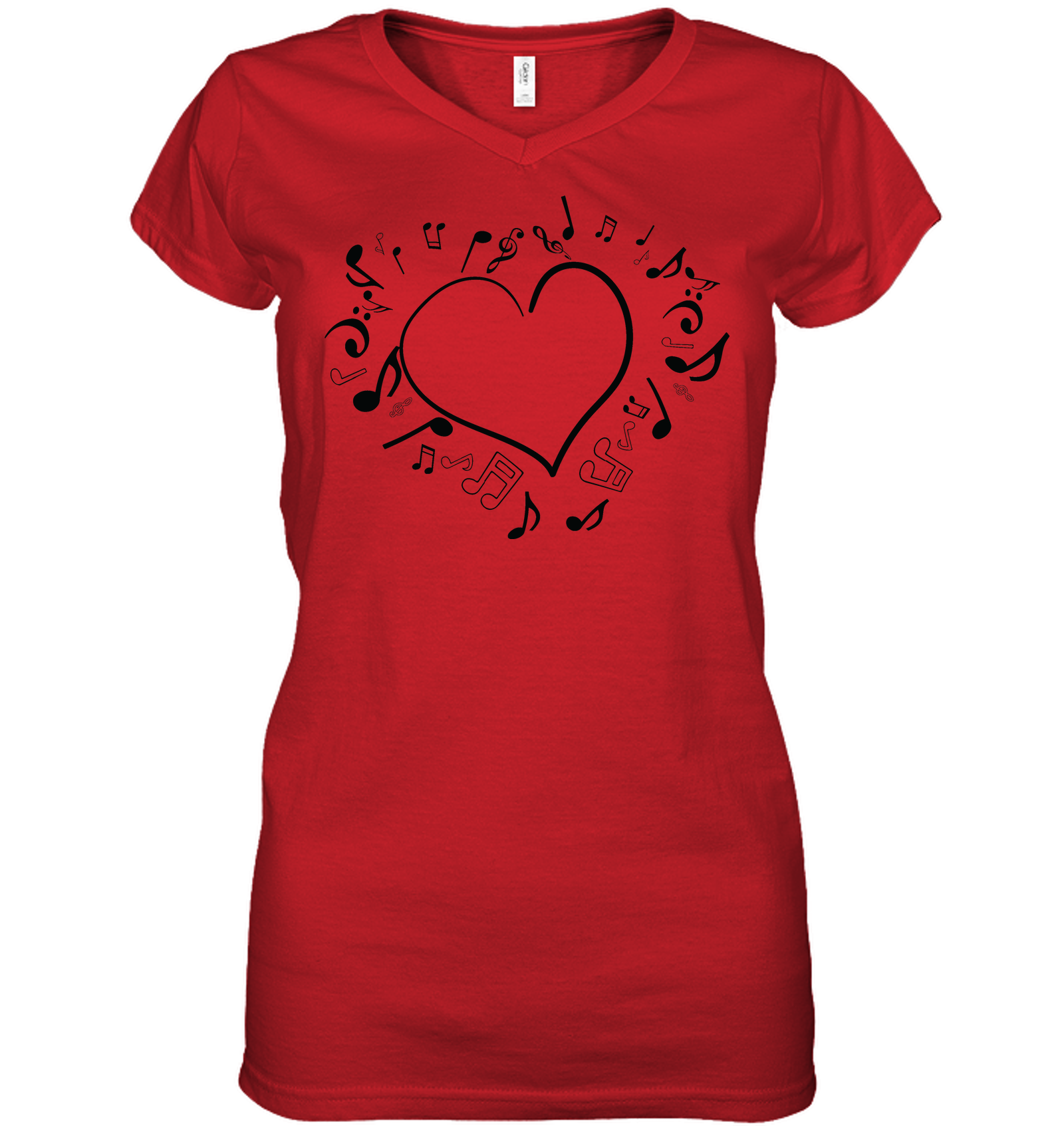 Floating Notes Heart Black - Hanes Women's Nano-T® V-Neck T-Shirt