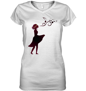 Girl Singing Silhouette - Hanes Women's Nano-T® V-Neck T-Shirt