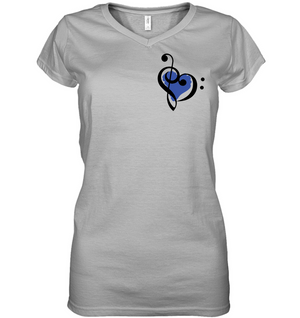Treble Bass Blue Heart (Pocket Size) - Hanes Women's Nano-T® V-Neck T-Shirt