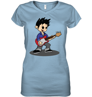 Boy Playing Guitar - Hanes Women's Nano-T® V-Neck T-Shirt