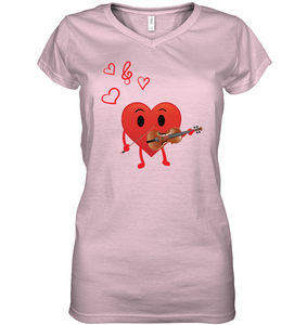 Heart Playing Violin - Hanes Women's Nano-T® V-Neck T-Shirt
