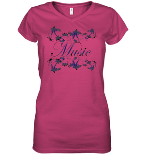 Music with Flowers - Hanes Women's Nano-T® V-Neck T-Shirt