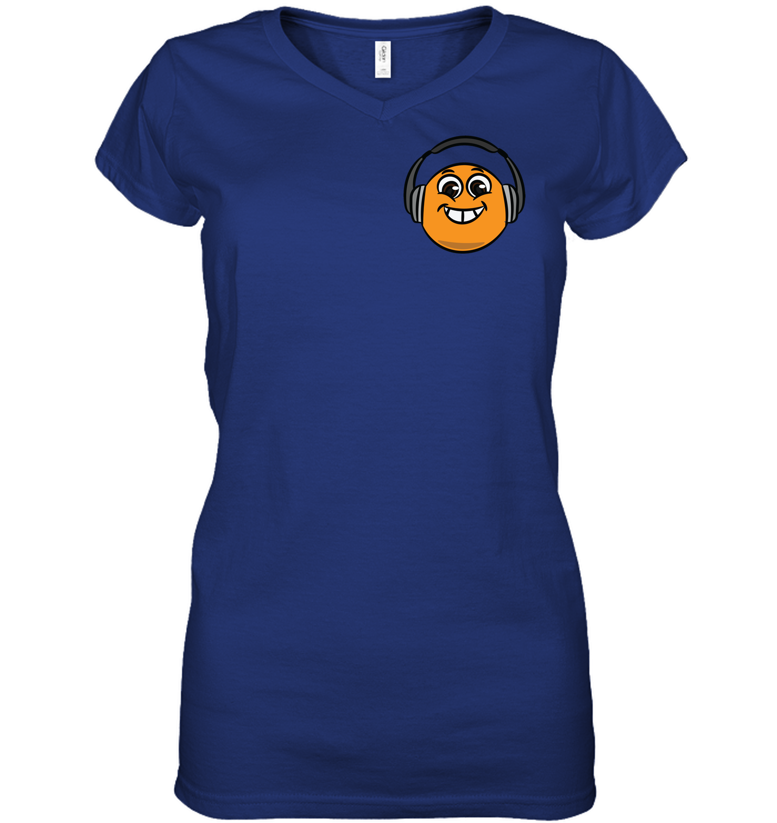 Eager Orange with Headphone (Pocket Size) - Hanes Women's Nano-T® V-Neck T-Shirt