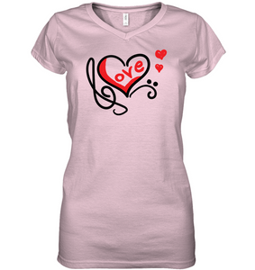 Love Music Heart Red - Hanes Women's Nano-T® V-Neck T-Shirt