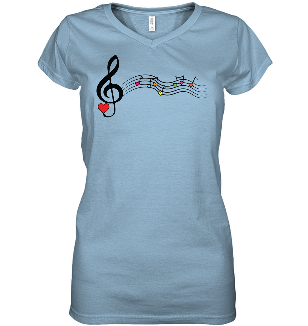 Musical Waves, Heart Notes and Colors - Hanes Women's Nano-T® V-Neck T-Shirt
