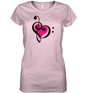 Treble Bass Pink Heart - Hanes Women's Nano-T® V-Neck T-Shirt