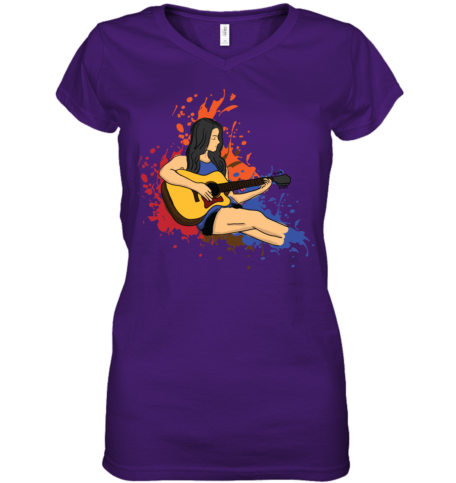 Girl Playing Guitar Splash - Hanes Women's Nano-T® V-Neck T-Shirt