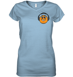 Eager Orange with Headphone (Pocket Size) - Hanes Women's Nano-T® V-Neck T-Shirt
