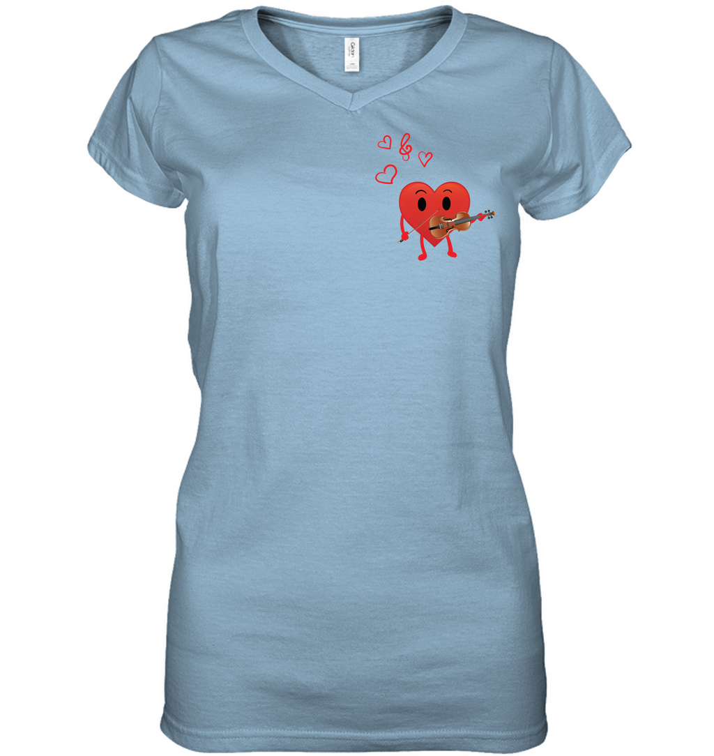 Heart Playing Violin (Pocket Size) - Hanes Women's Nano-T® V-Neck T-Shirt