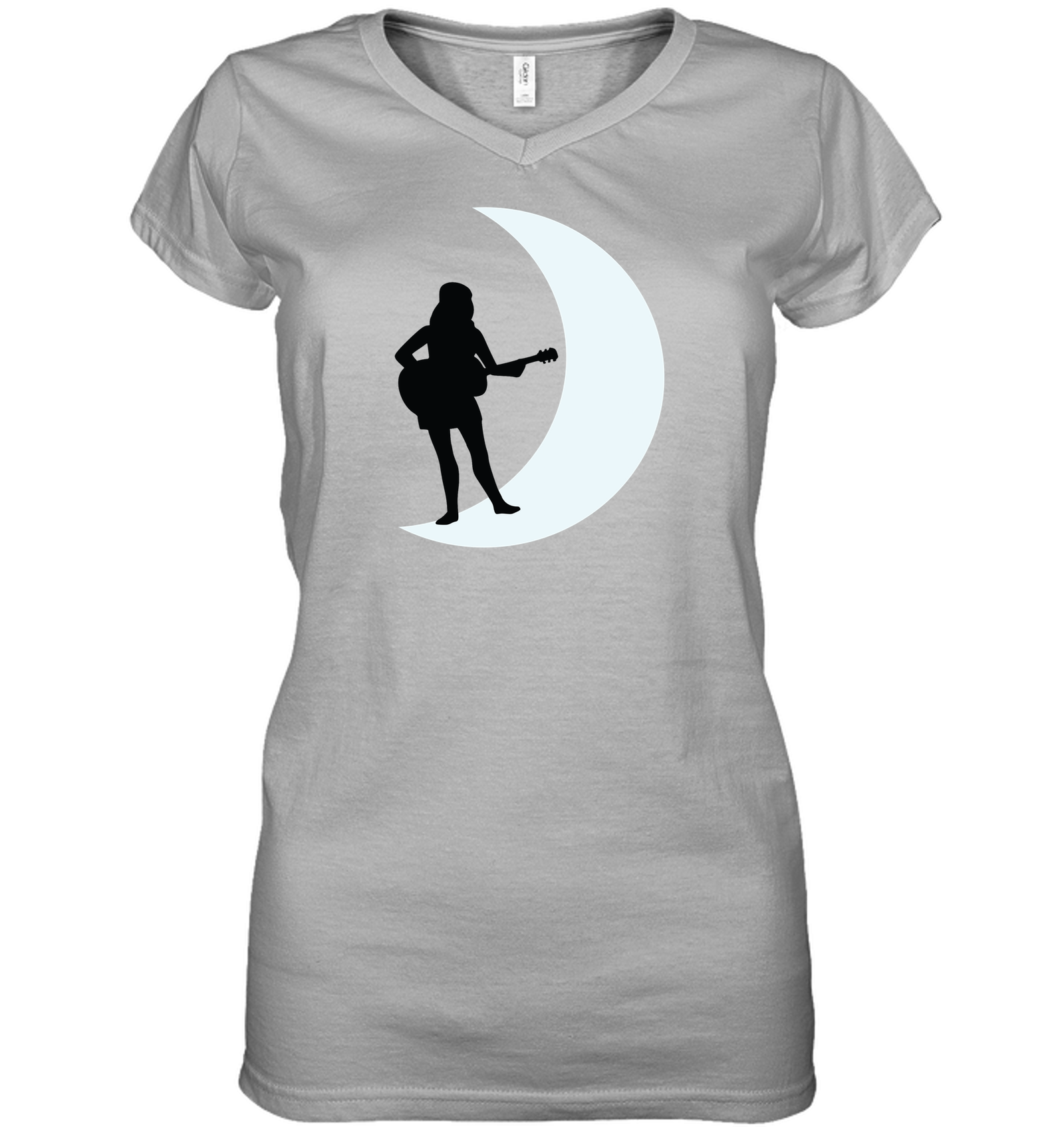Moonlight Guitar Player White - Hanes Women's Nano-T® V-Neck T-Shirt