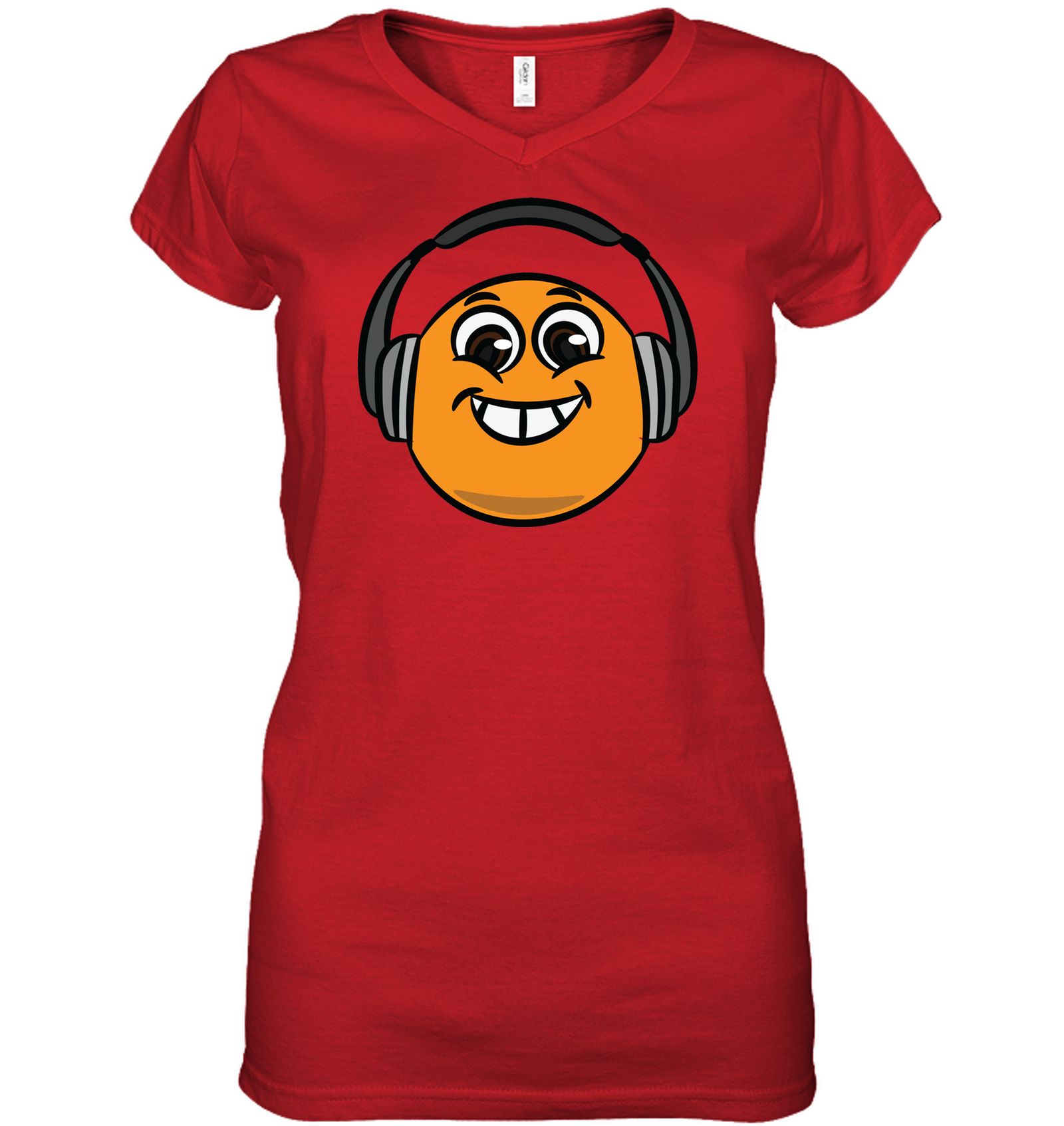 Eager Orange with Headphone - Hanes Women's Nano-T® V-Neck T-Shirt