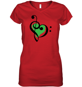 Treble Bass Green Heart - Hanes Women's Nano-T® V-Neck T-Shirt