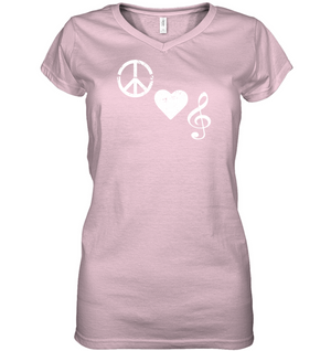 Peace Heart Musical Clef  - Hanes Women's Nano-T® V-Neck T-Shirt