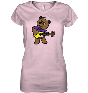 Bear Playing Guitar  - Hanes Women's Nano-T® V-Neck T-Shirt