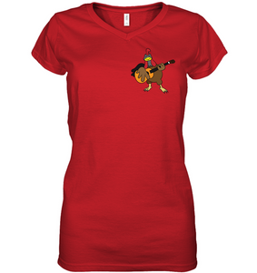 Chicken with Guitar (Pocket Size)  - Hanes Women's Nano-T® V-Neck T-Shirt