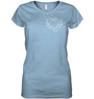 Floating Notes Heart White (Pocket Size) - Hanes Women's Nano-T® V-Neck T-Shirt