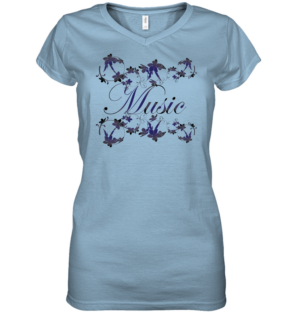 Music with Flowers - Hanes Women's Nano-T® V-Neck T-Shirt