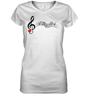 Musical Waves, Heart Notes and Colors - Hanes Women's Nano-T® V-Neck T-Shirt