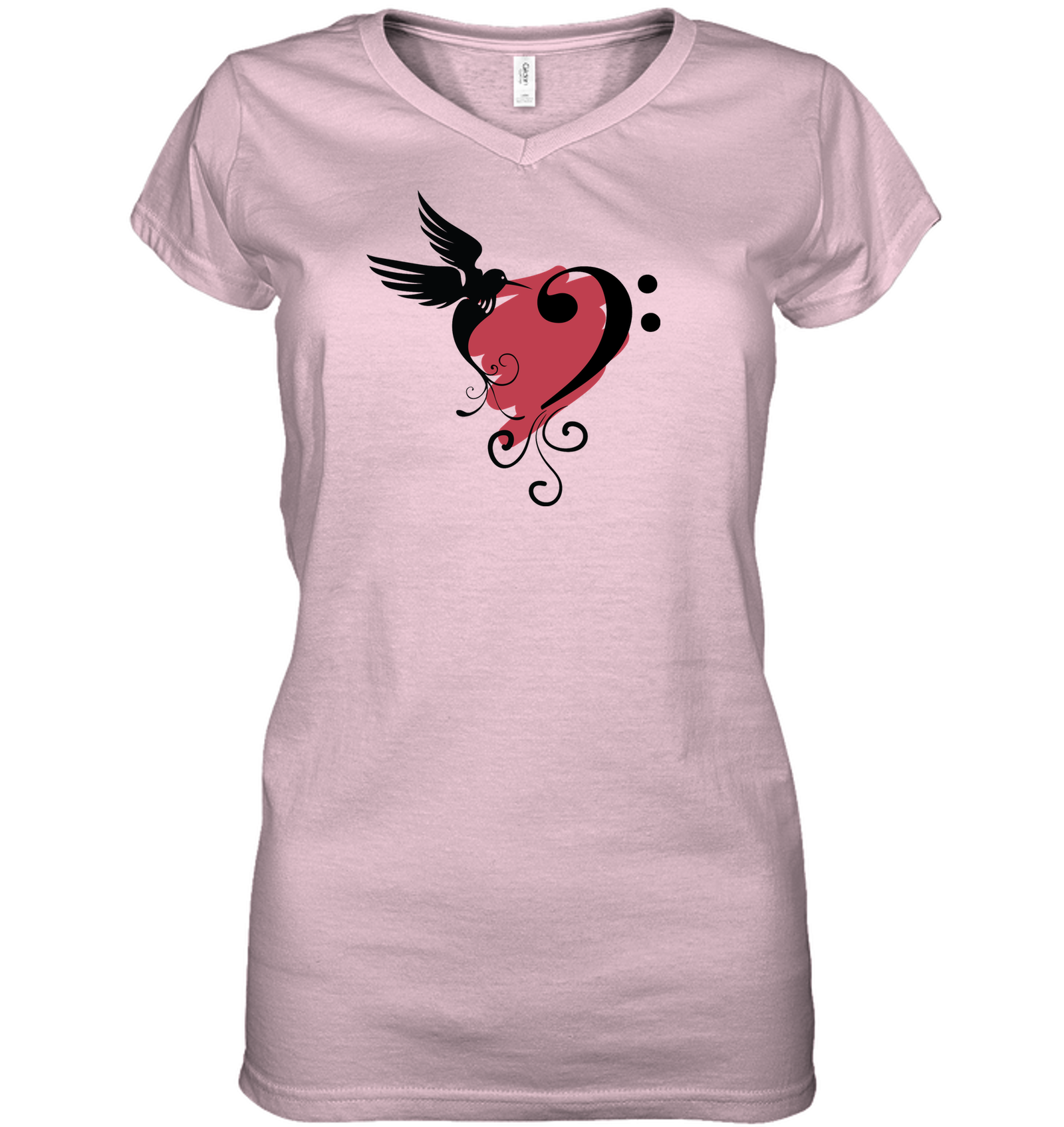 Bird and Musical Heart Red - Hanes Women's Nano-T® V-Neck T-Shirt