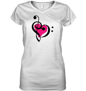 Treble Bass Pink Heart - Hanes Women's Nano-T® V-Neck T-Shirt