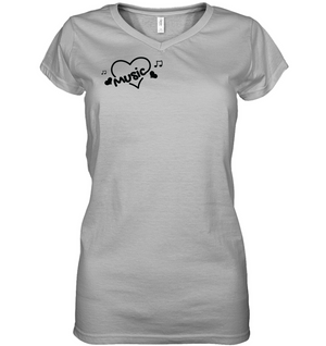 Music Hearts and Notes (Pocket Size) - Hanes Women's Nano-T® V-Neck T-Shirt