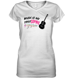 Music is my Philo-Sophie Colorful + Guitar - Hanes Women's Nano-T® V-Neck T-Shirt