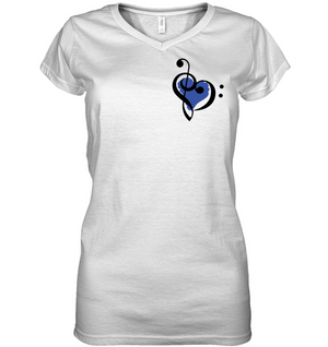 Treble Bass Blue Heart (Pocket Size) - Hanes Women's Nano-T® V-Neck T-Shirt