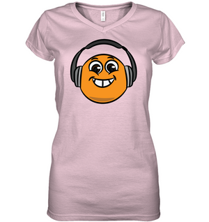 Eager Orange with Headphone - Hanes Women's Nano-T® V-Neck T-Shirt