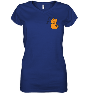Singing Kitty (Pocket Size) - Hanes Women's Nano-T® V-Neck T-Shirt