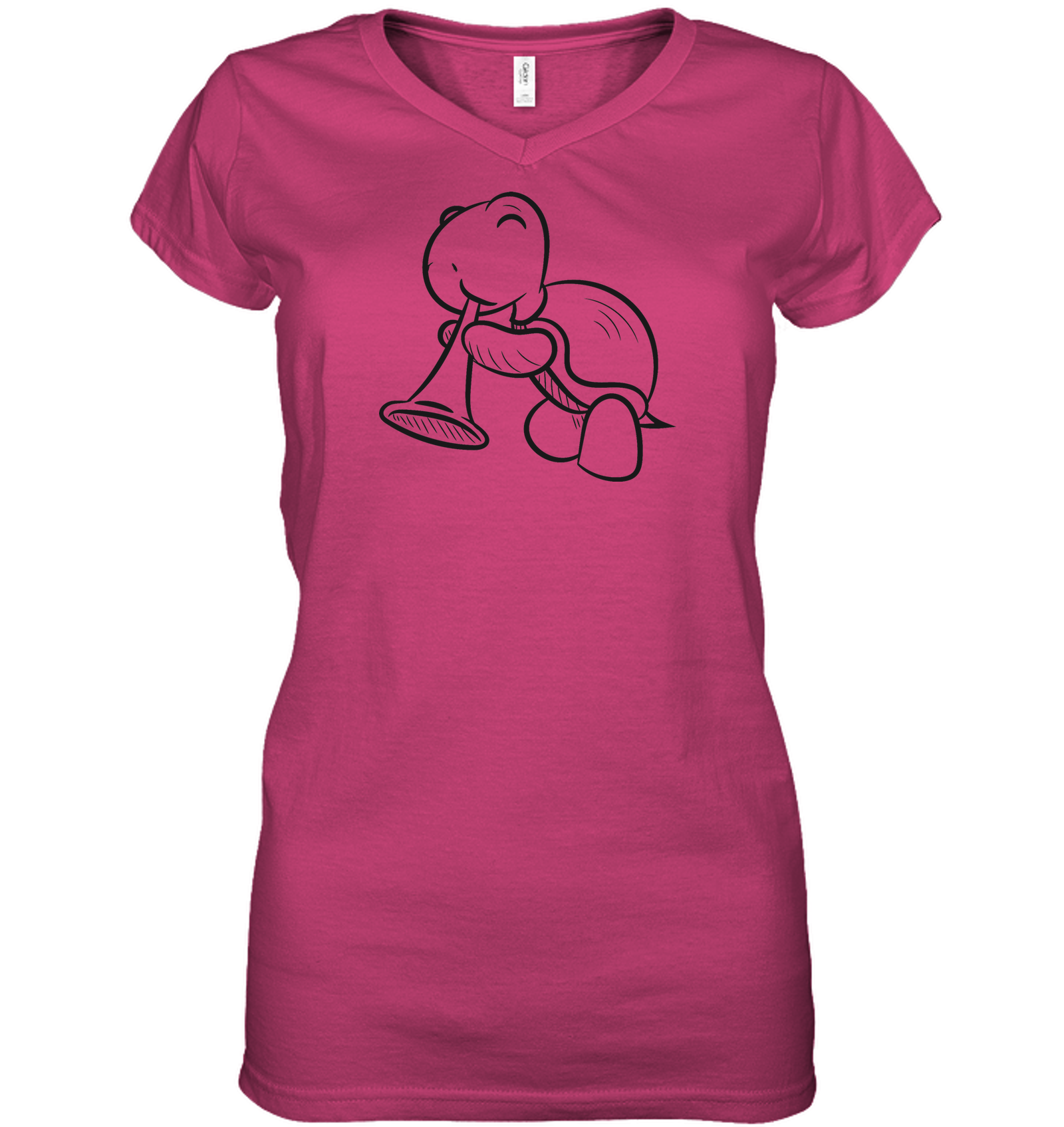 Turtle with Trumpet - Hanes Women's Nano-T® V-Neck T-Shirt