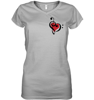 Treble Bass Red Heart (Pocket Size) - Hanes Women's Nano-T® V-Neck T-Shirt