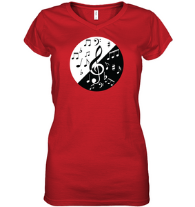 Musical Circle White Black - Hanes Women's Nano-T® V-Neck T-Shirt