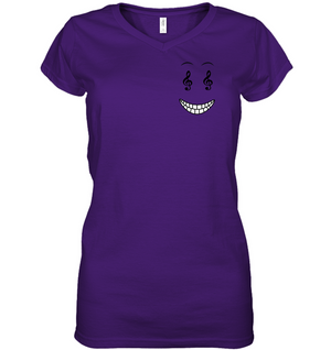 Happy Treble Face (Pocket Size) - Hanes Women's Nano-T® V-Neck T-Shirt