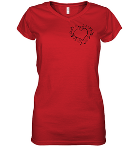 Floating Notes Heart Black (Pocket Size) - Hanes Women's Nano-T® V-Neck T-Shirt
