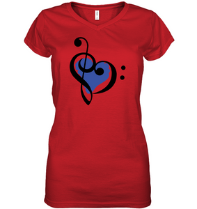 Treble Bass Blue Heart - Hanes Women's Nano-T® V-Neck T-Shirt