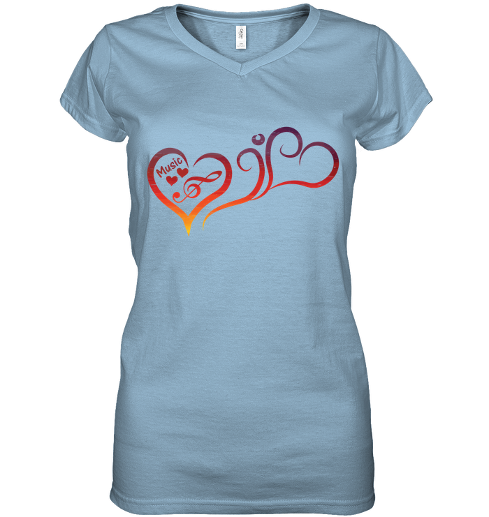 Hearts Music Fun - Hanes Women's Nano-T® V-Neck T-Shirt