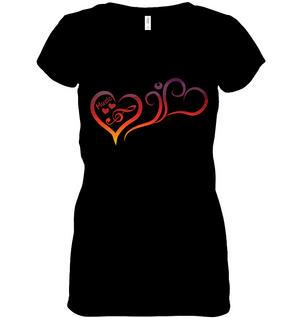 Hearts Music Fun - Hanes Women's Nano-T® V-Neck T-Shirt