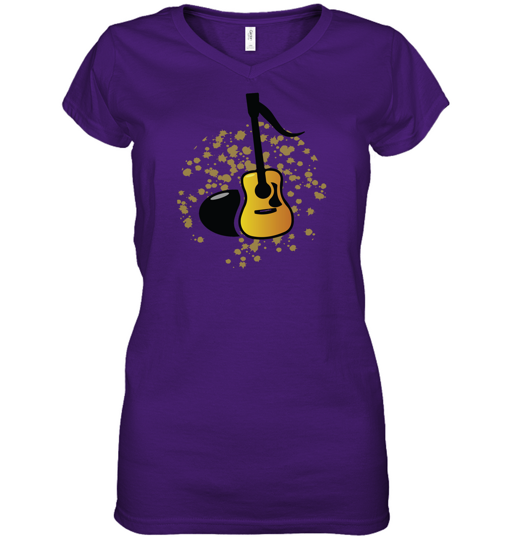 Acoustic Guitar Note - Hanes Women's Nano-T® V-Neck T-Shirt